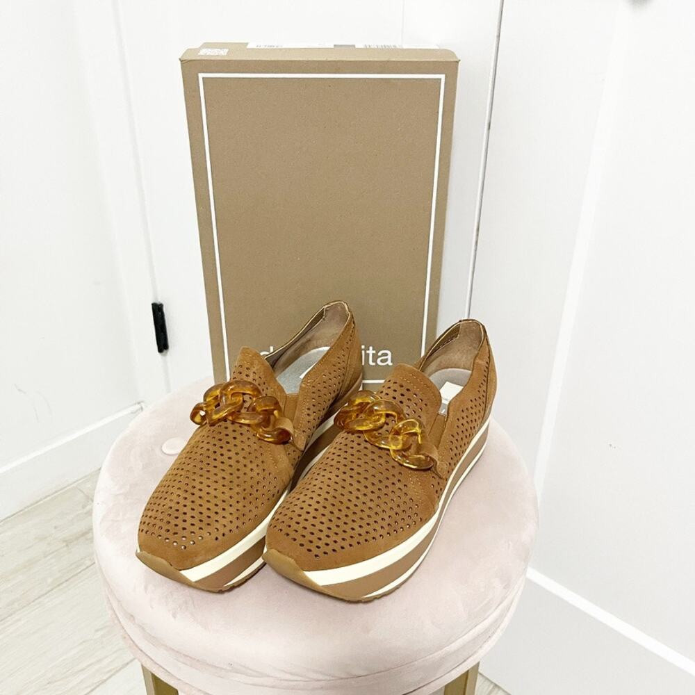 NEW Dolce Vita Pecan Brown Jhenee Perforated Platform Sneakers Size 10